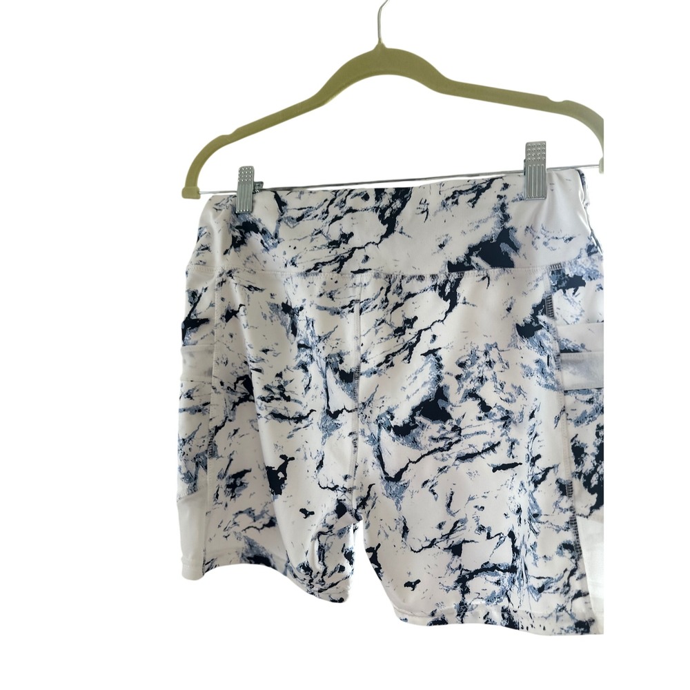SHEIN Womens XL Blue White Marble Print‎ Athletic Running Shorts Pockets